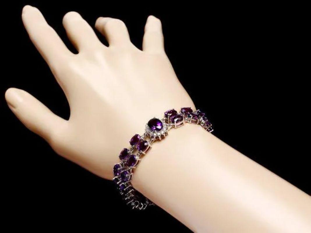32.20 Natural Amethyst and Diamond 14K Solid White Gold Bracelet In New Condition For Sale In Los Angeles, CA