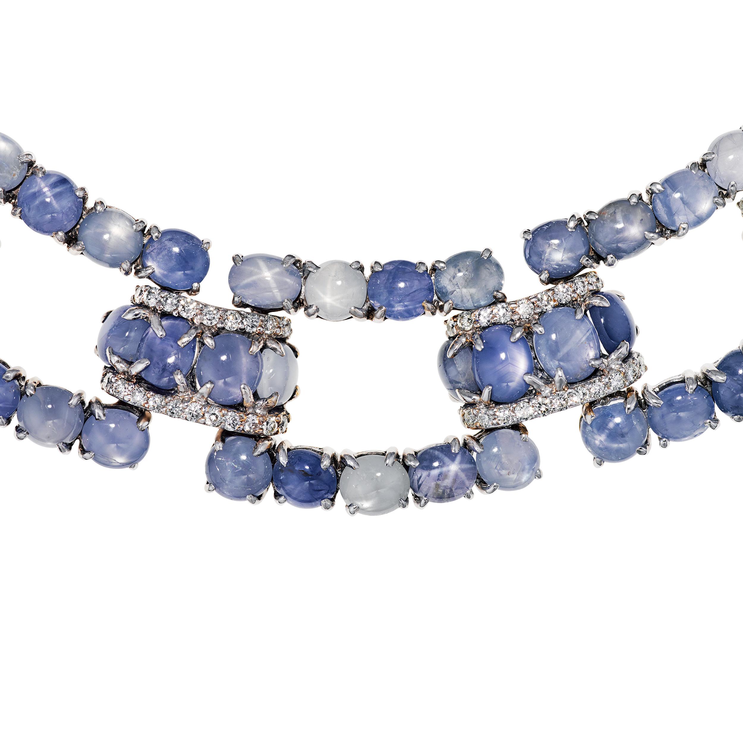 GIA zertifiziert 327,24 NO HEAT Karat natürlicher Sternsaphir und Diamant-Halskette (Moderne) im Angebot