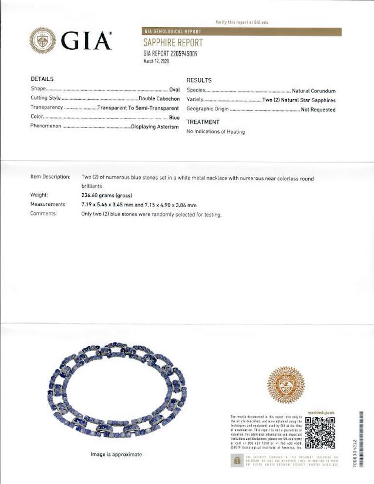 GIA zertifiziert 327,24 NO HEAT Karat natürlicher Sternsaphir und Diamant-Halskette im Zustand „Hervorragend“ im Angebot in Charleston, SC