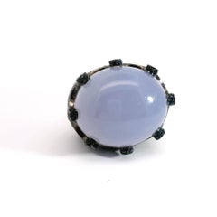 32.23 Carat Chalcedony Crown Ring with Sapphire and Amethyst