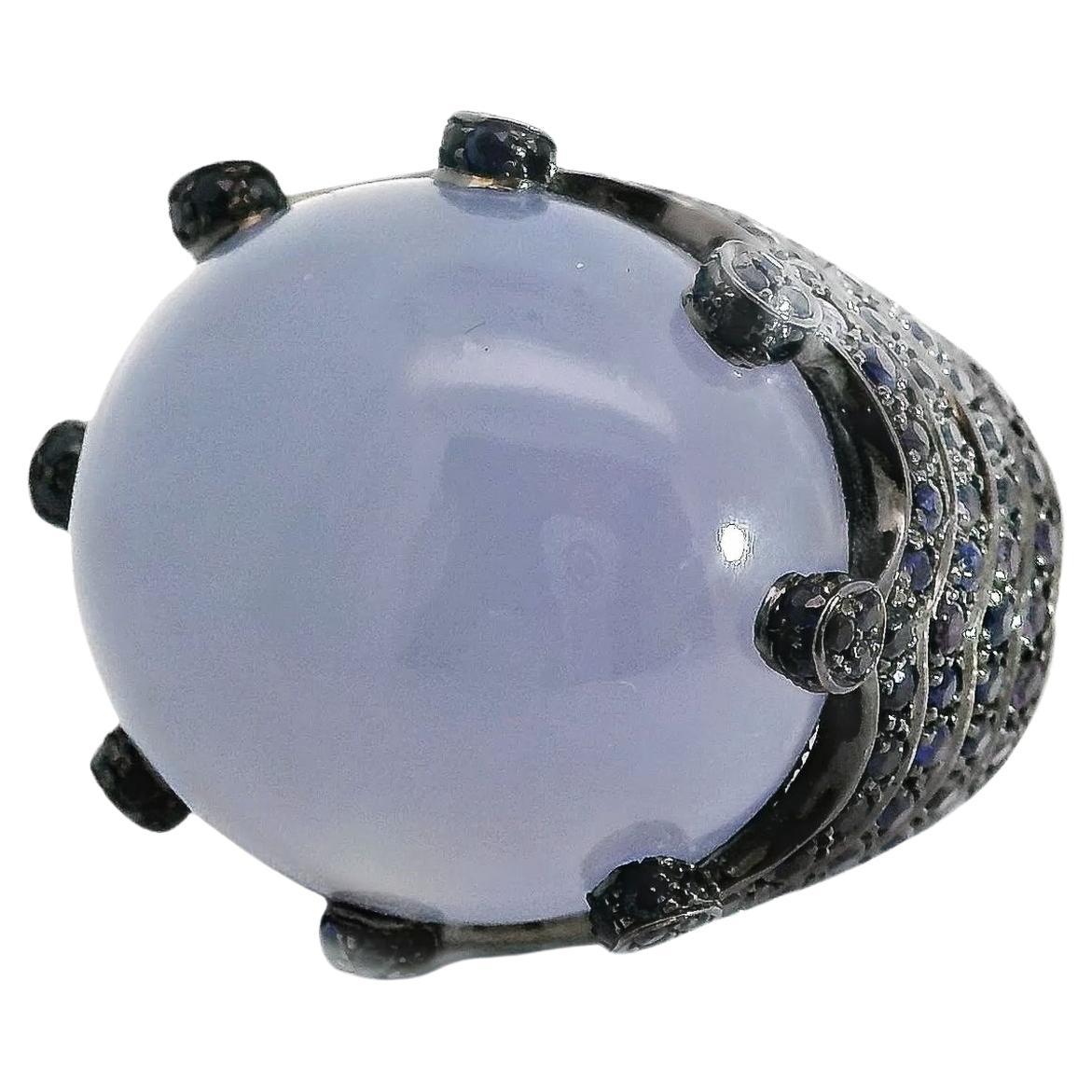 32.23 Carat Chalcedony Crown Ring with Sapphire and Amethyst For Sale