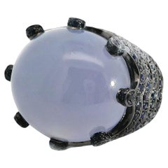 32.23 Carat Chalcedony Crown Ring with Sapphire and Amethyst