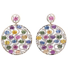 32.24 Carat Fancy Sapphire Diamond 18 Karat White Gold Dangle Earring