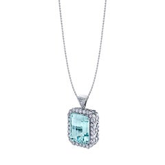 32.29 Carat Emerald Cut Aquamarine and Diamond Pendant