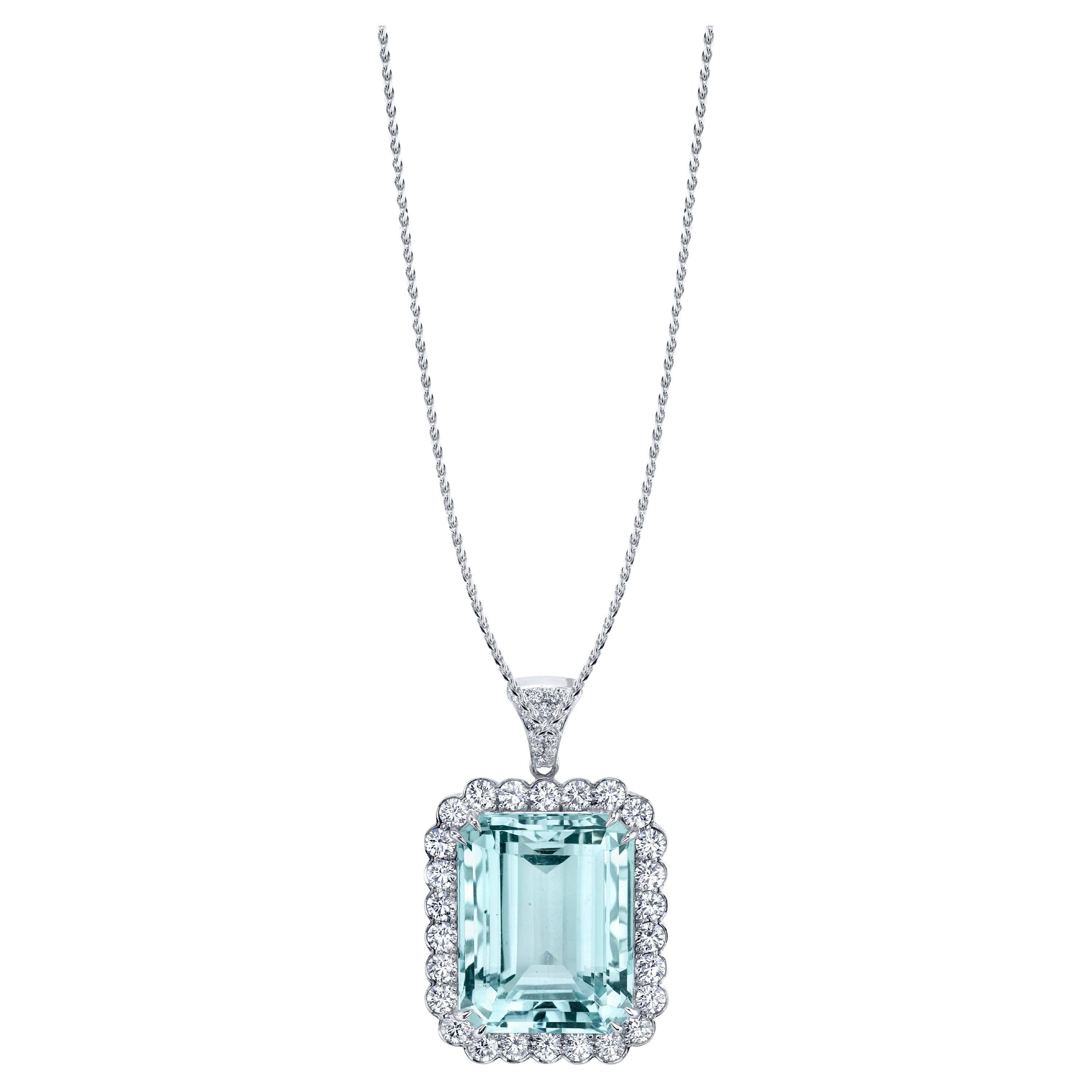 32.29 Carat Emerald Cut Aquamarine and Diamond Pendant