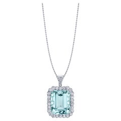 32.29 Carat Emerald Cut Aquamarine and Diamond Pendant