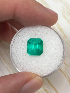 3.22ct Moody Bluish Green Colombian Emerald Emerald Cut Genuine May Birthstone