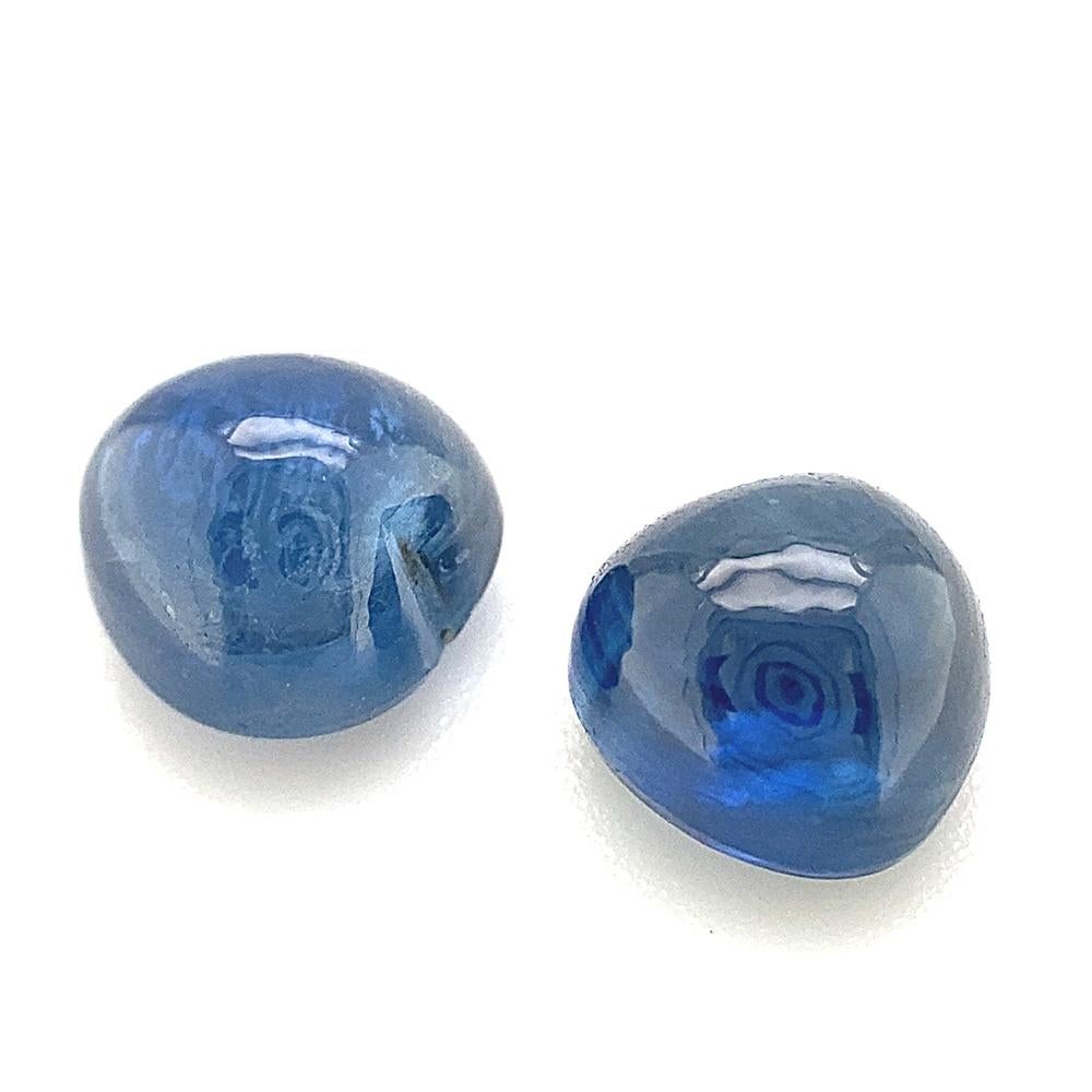 Paire de saphirs bleus en forme de cœur cabochon non chauffés de Thaïlande, 3,22 carats en vente 3