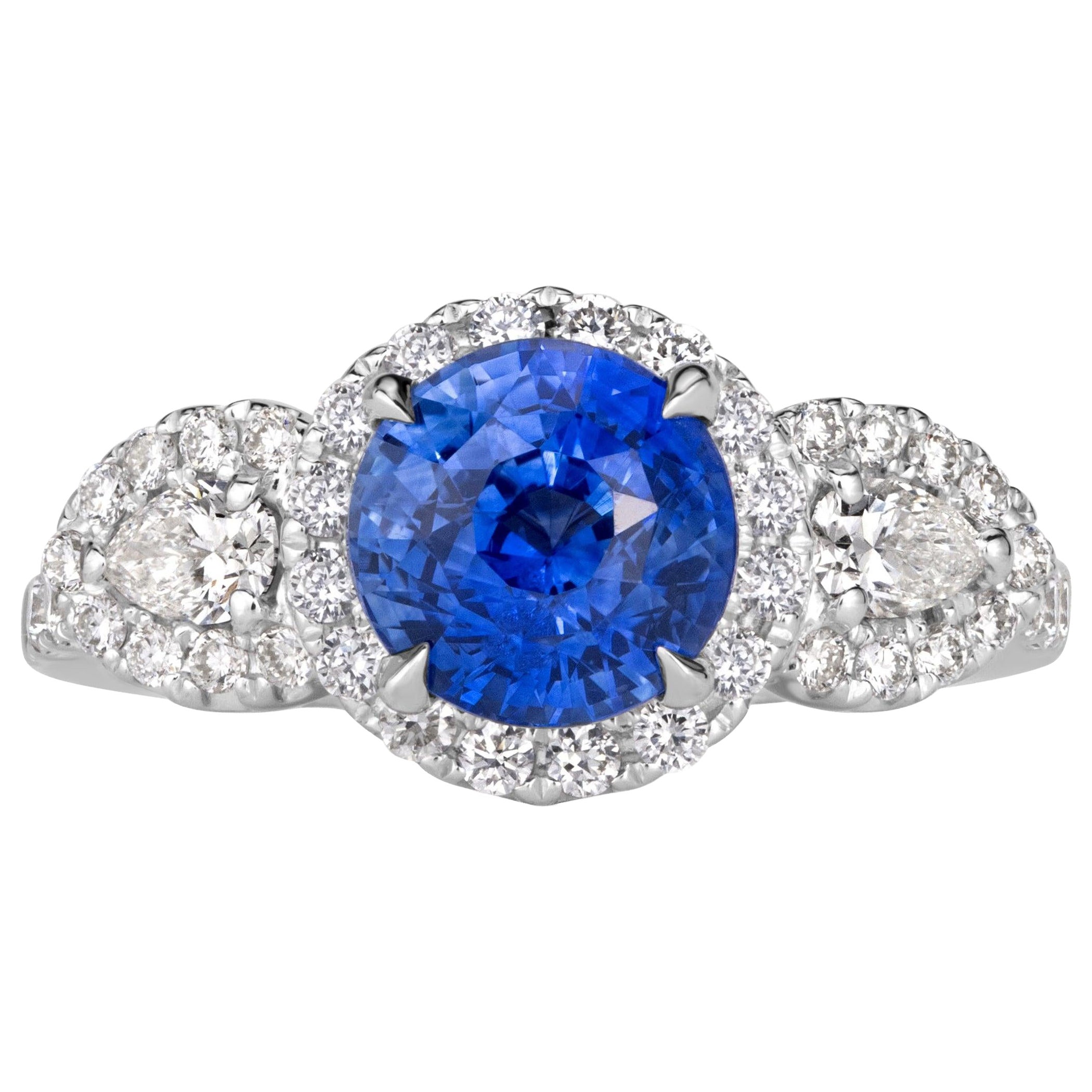 3.22ct Round Brilliant Cut Blue Sapphire Engagement Ring