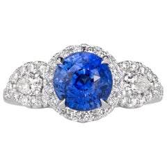 3.22ct Round Brilliant Cut Blue Sapphire Engagement Ring