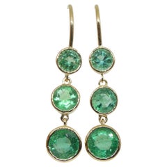 3.22ct Round Emerald Earrings set in 14k Yellow Gold