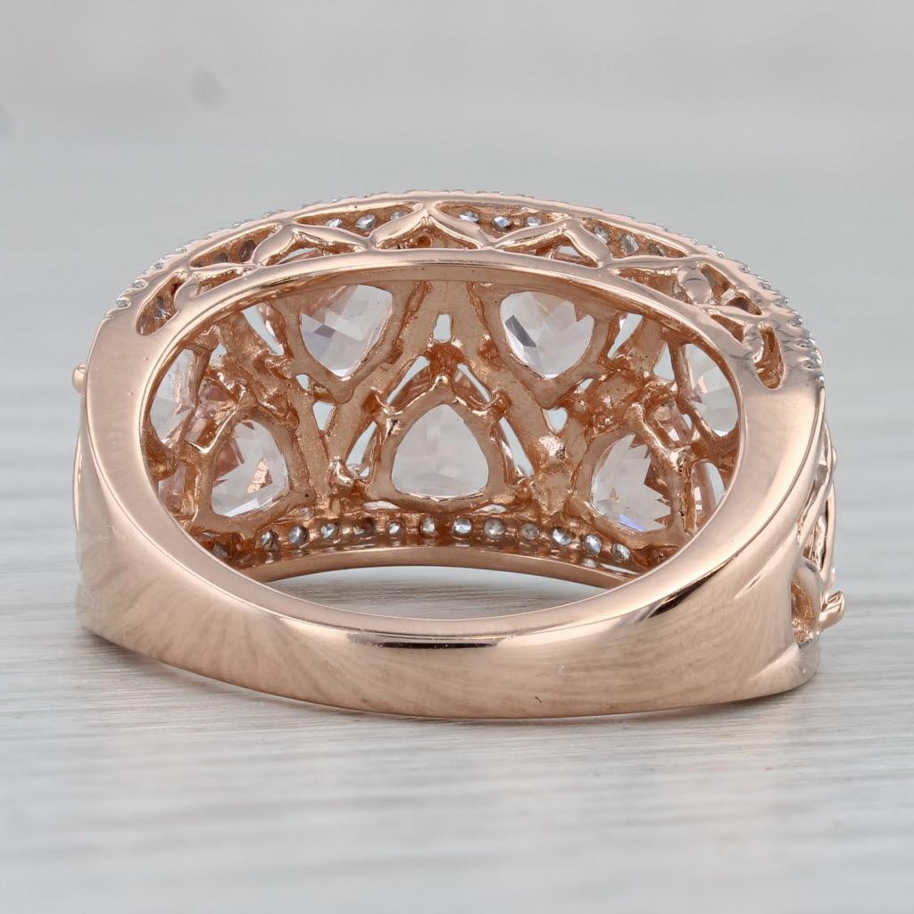 Taglio trillion Anello con diamante Morganite 3,22ctw in oro rosa 14k misura 8 Cocktail in vendita
