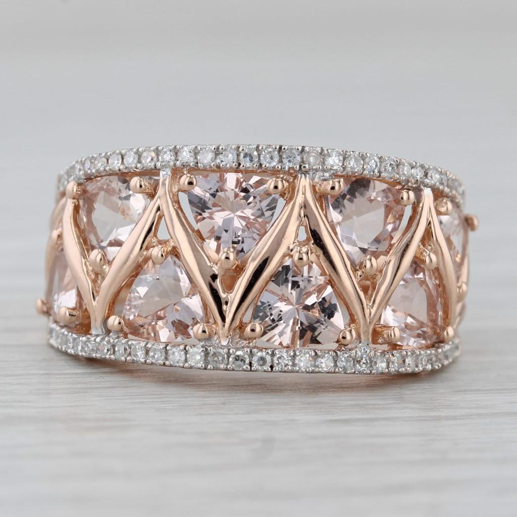 Anello con diamante Morganite 3,22ctw in oro rosa 14k misura 8 Cocktail In condizioni buone in vendita a McLeansville, NC