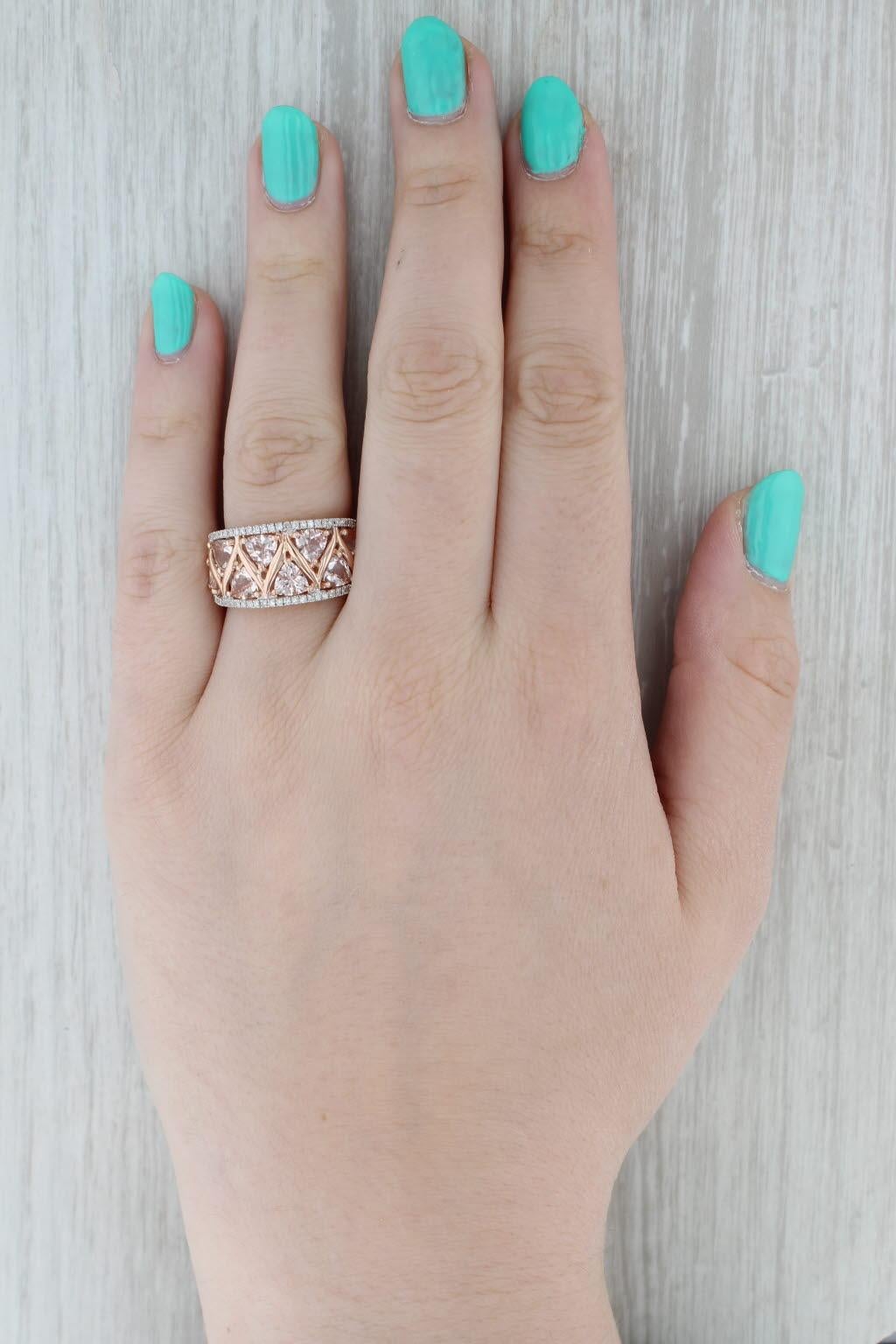 Anello con diamante Morganite 3,22ctw in oro rosa 14k misura 8 Cocktail in vendita 3