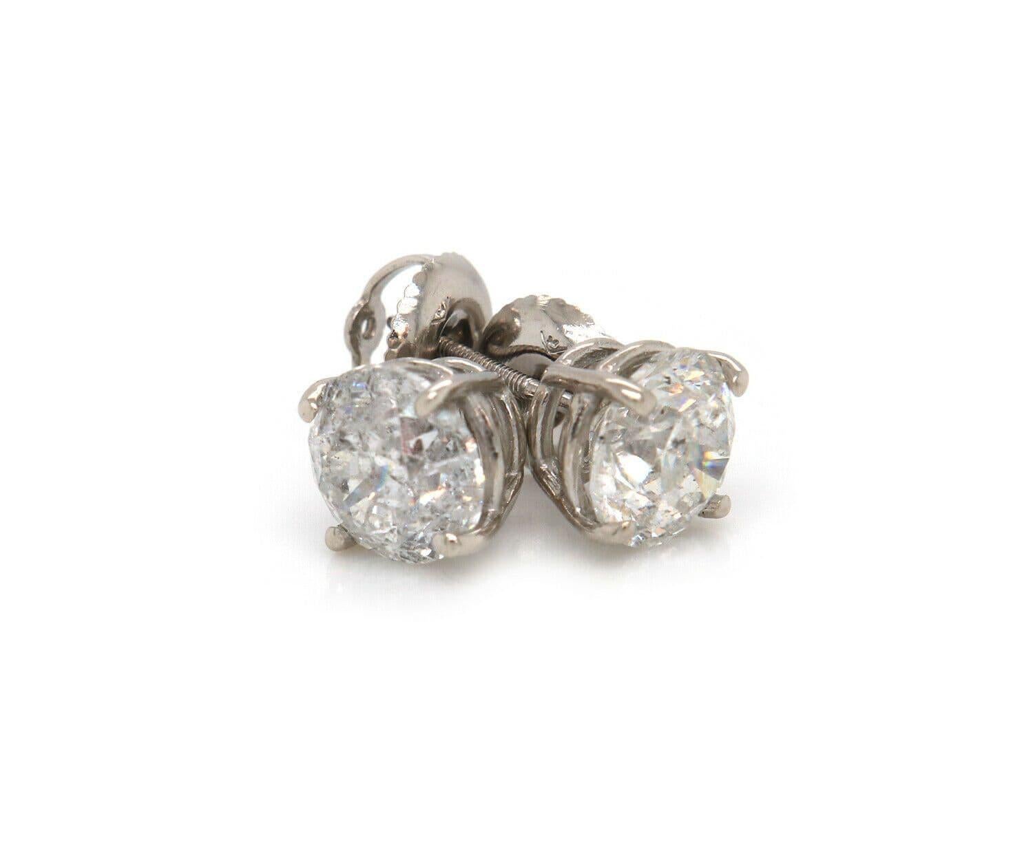 3.22ctw RBC Diamond Stud Earrings in 14K White Gold W/Cert In Excellent Condition For Sale In Vienna, VA