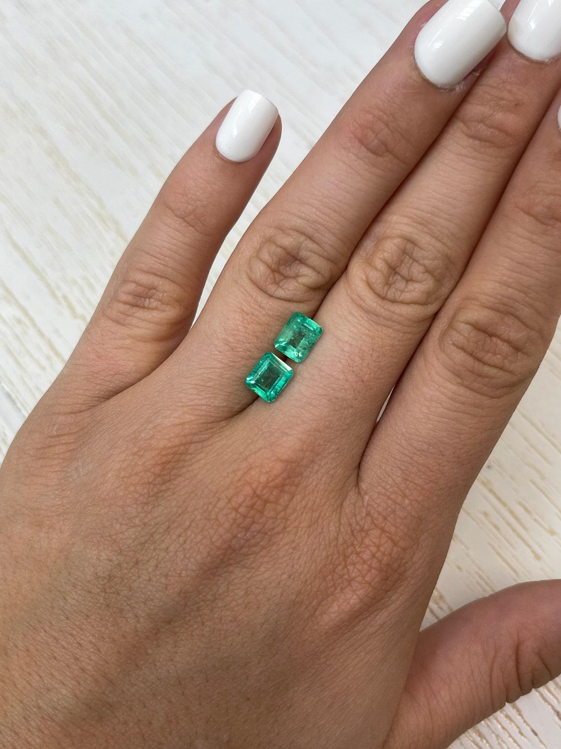 3.22tcw 7.5x6 Matching Green Colombian Emeralds - Emerald Cut Genuine Loose Pair For Sale 1