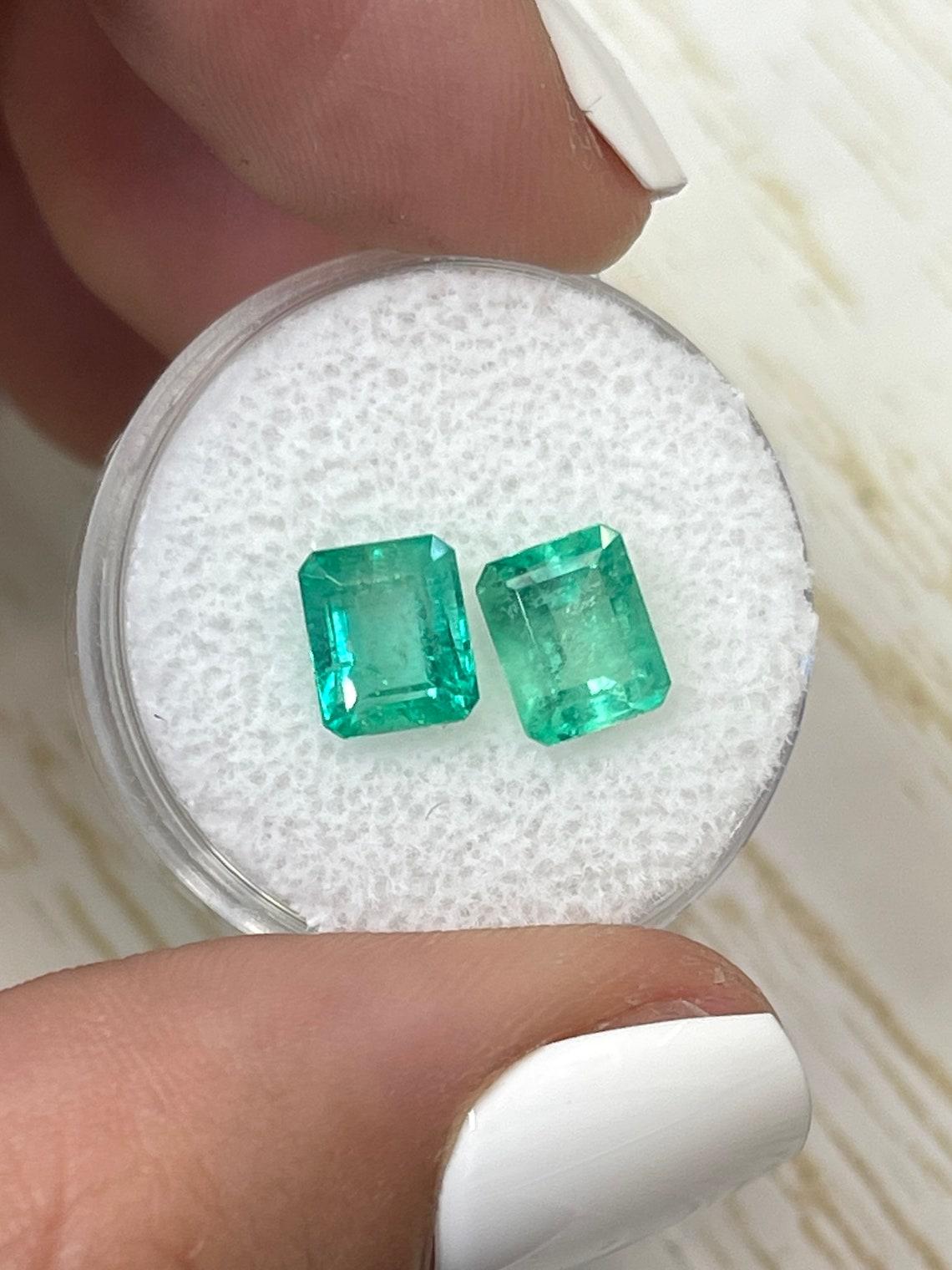 3.22tcw 7.5x6 Matching Green Colombian Emeralds - Emerald Cut Genuine Loose Pair In New Condition For Sale In Jupiter, FL