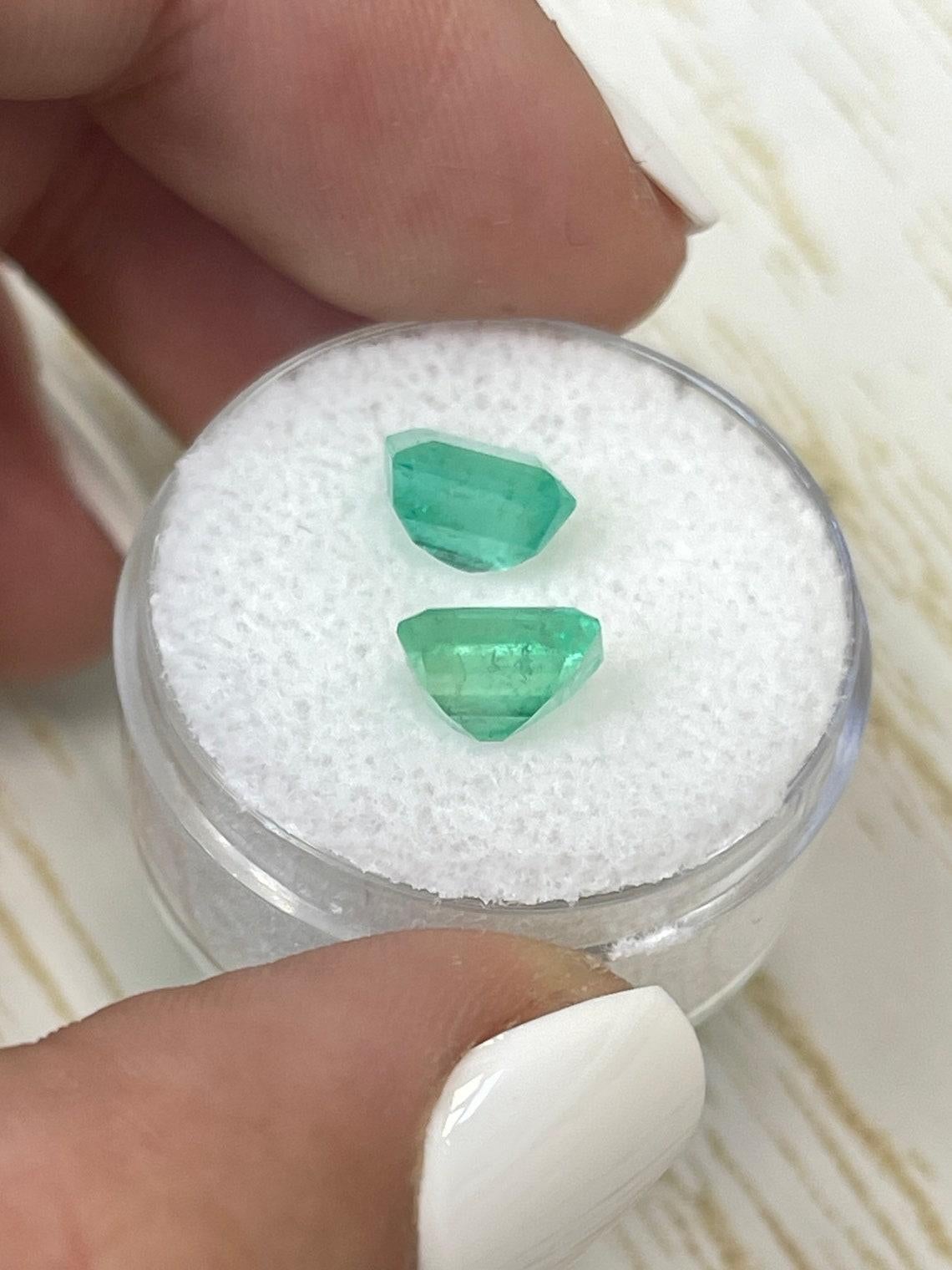Women's 3.22tcw 7.5x6 Matching Green Colombian Emeralds - Emerald Cut Genuine Loose Pair For Sale