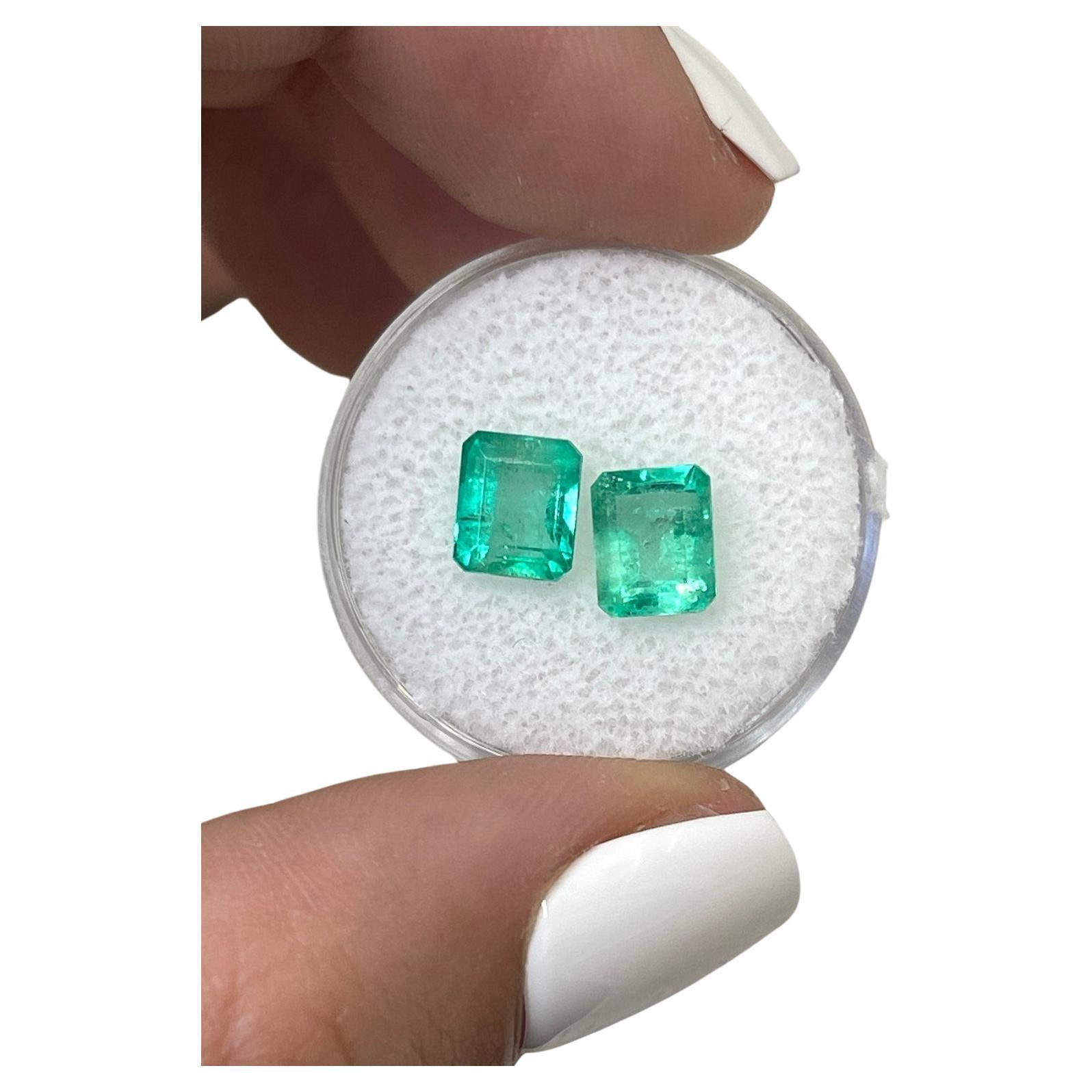3.22tcw 7.5x6 Matching Green Colombian Emeralds - Emerald Cut Genuine Loose Pair For Sale