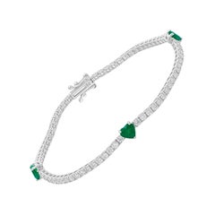 3.22TCW Heart Cut Emerald Zambian Diamond Tennis Bracelet 14k White Gold Jewelry
