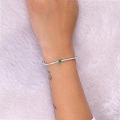 3.22TCW Heart Cut Zambian Emerald Diamond Tennis Bracelet 18k White Gold Jewelry