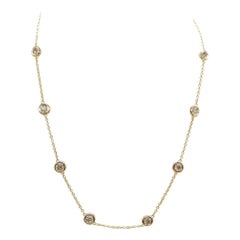 3.23 Carat 10 Station Diamond by the Yard Necklace 14 Karat Yellow Gold 16"
