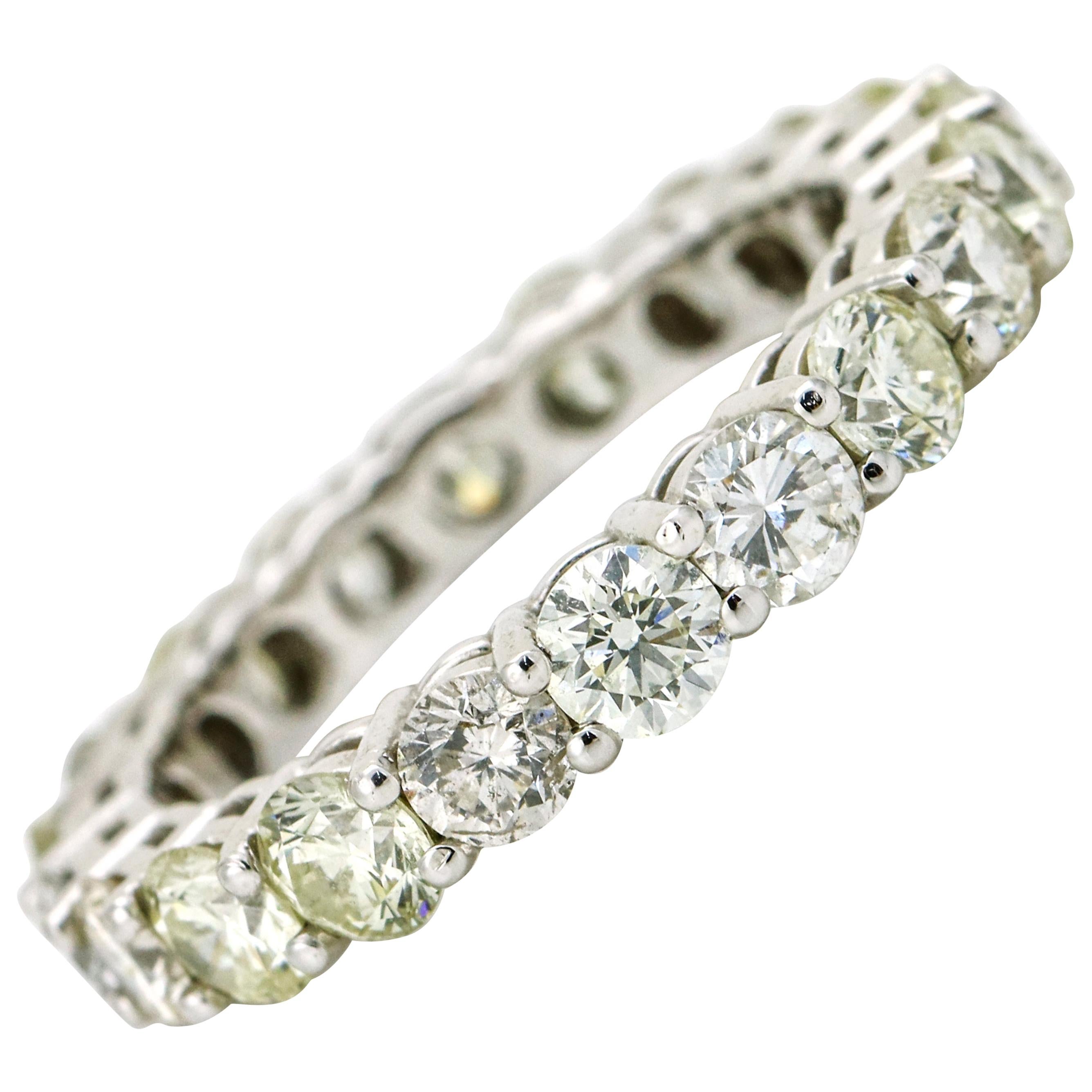 3.23 Carat 14 Karat White Gold Diamond Eternity Band Ring For Sale