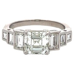 Vintage 3.23 Carat Asscher Cut and Emerald Cut Diamond Platinum Engagement Ring