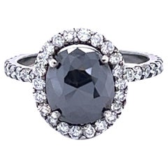 3.23 Carat Black Diamond White Diamond White Gold Engagement Ring