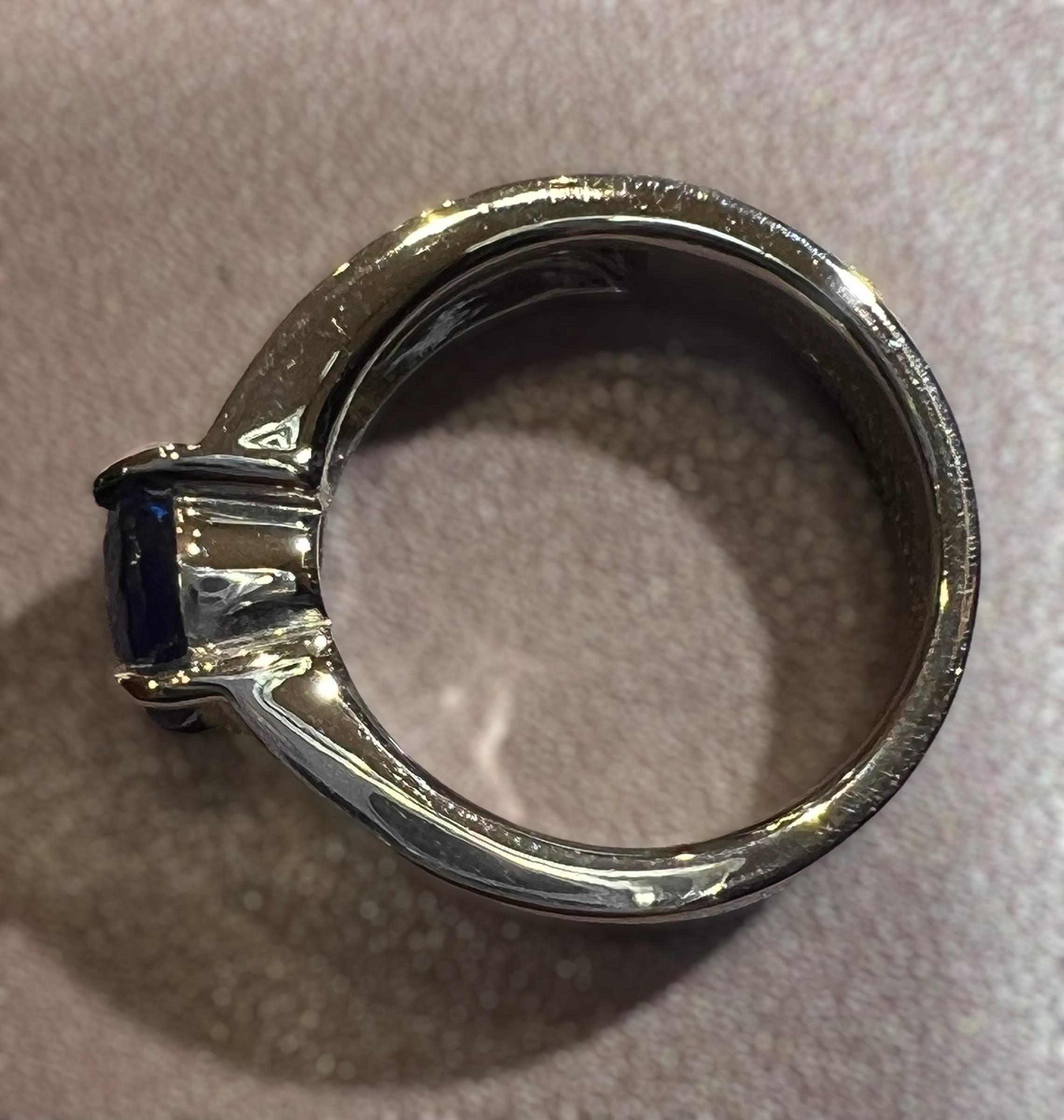 Contemporary 3, 23 Carat Blue Sapphire, 0, 95 Carat Cut Princess Engagement Ring