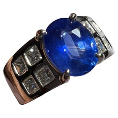 3, 23 Carat Blue Sapphire, 0, 95 Carat Cut Princess Engagement Ring