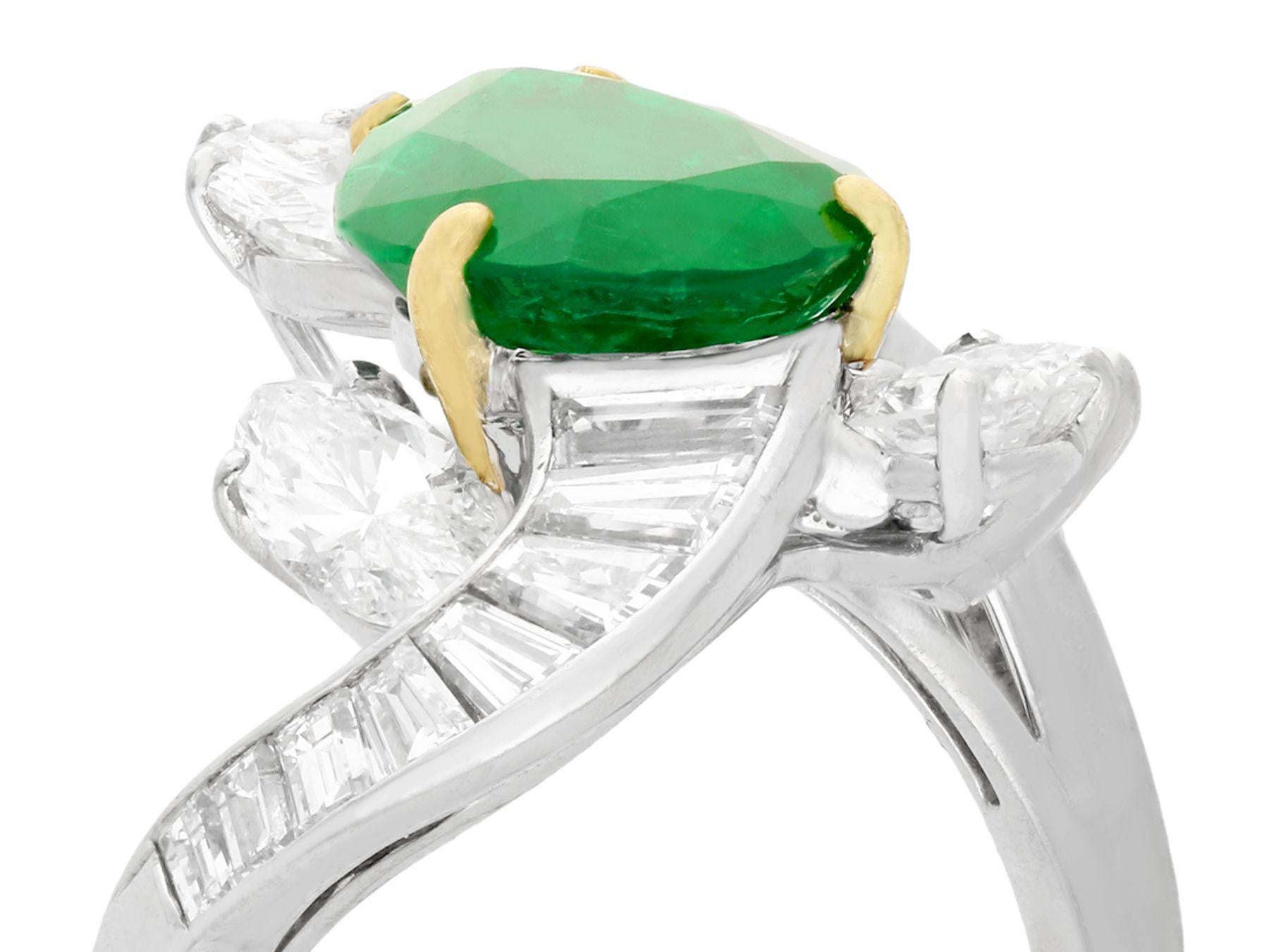 Pear Cut 3.23 Carat Emerald and 3.91 Carat Diamond Platinum Cocktail Ring