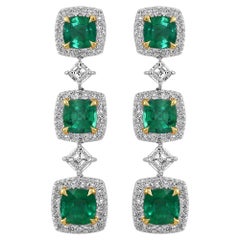 3.23 Carat Emerald and Diamond Earrings Set in 18K
