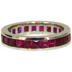 3.23 Carat Natural Vivid Red Ruby Eternity Band 14 Karat
