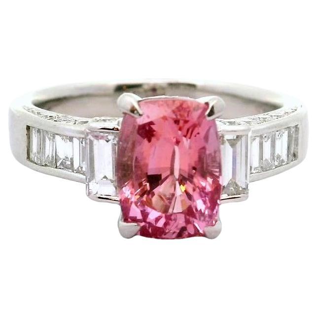 3.23 Carat Padparadscha Sapphire Diamond Platinum Ring, GRS Certified