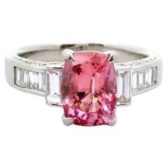 3.23 Carat Padparadscha Sapphire Diamond Platinum Ring, GRS Certified