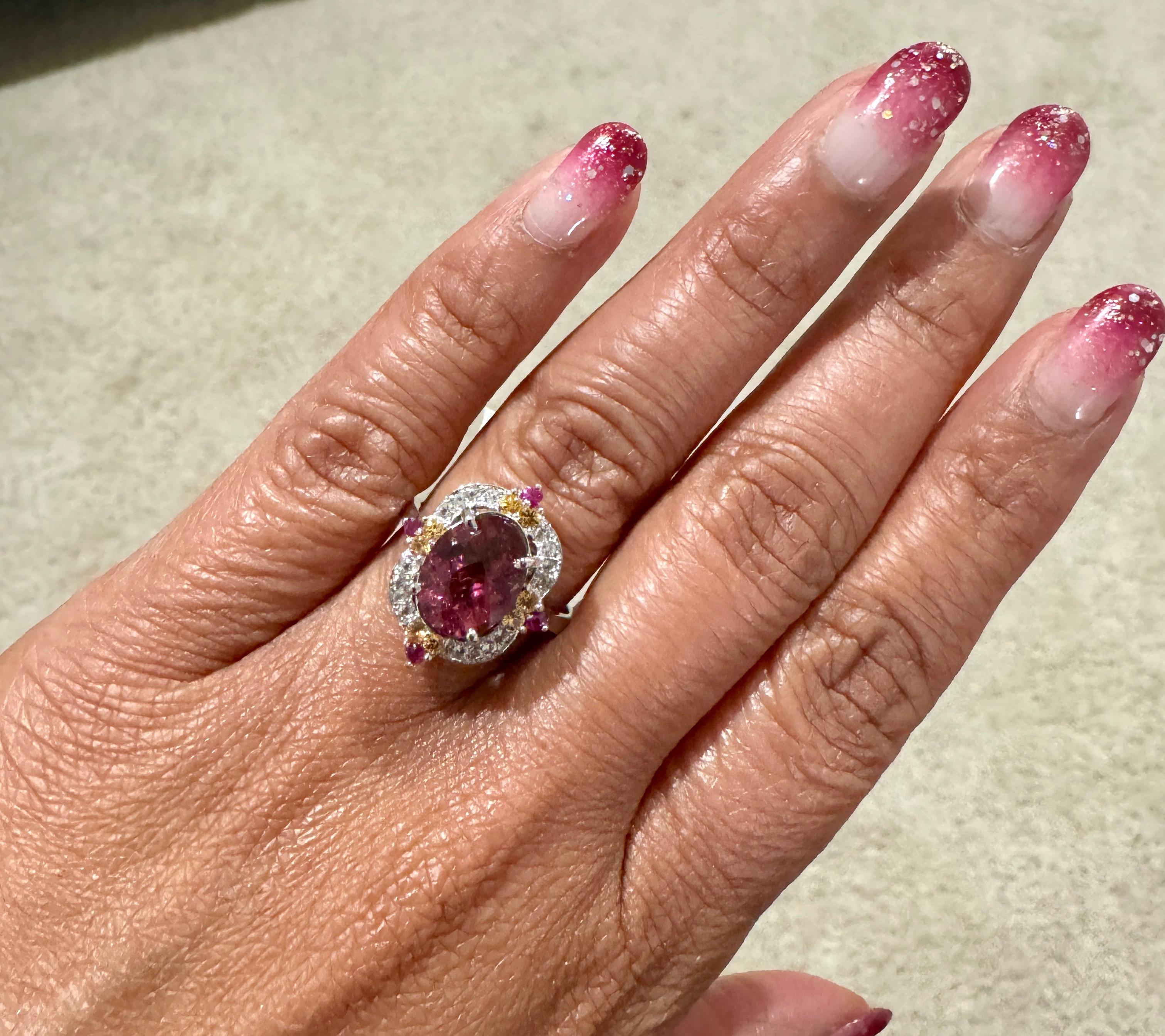 3.23 Carat Tourmaline Sapphire White Gold Cocktail Ring In New Condition For Sale In Los Angeles, CA