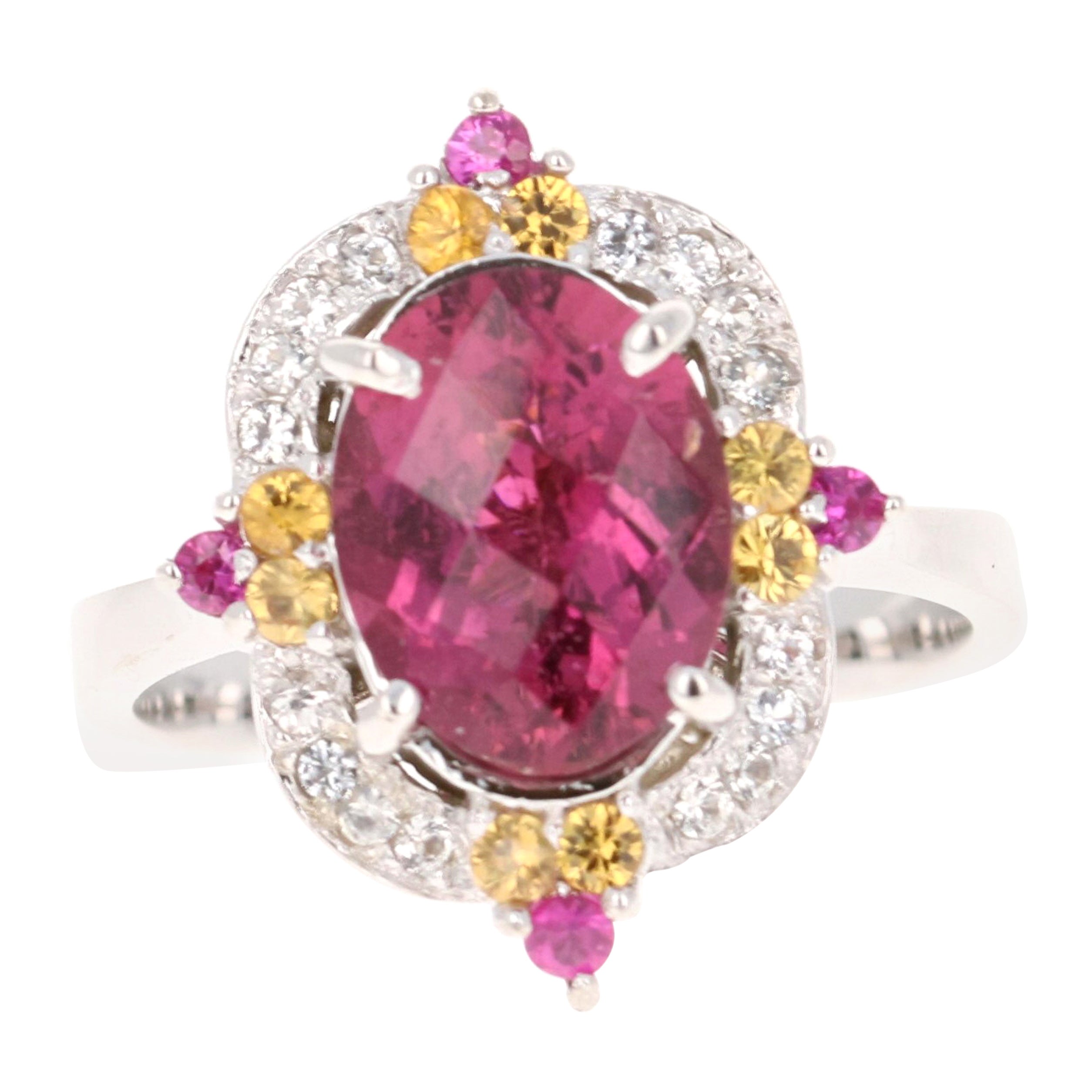 3.23 Carat Tourmaline Sapphire White Gold Cocktail Ring For Sale