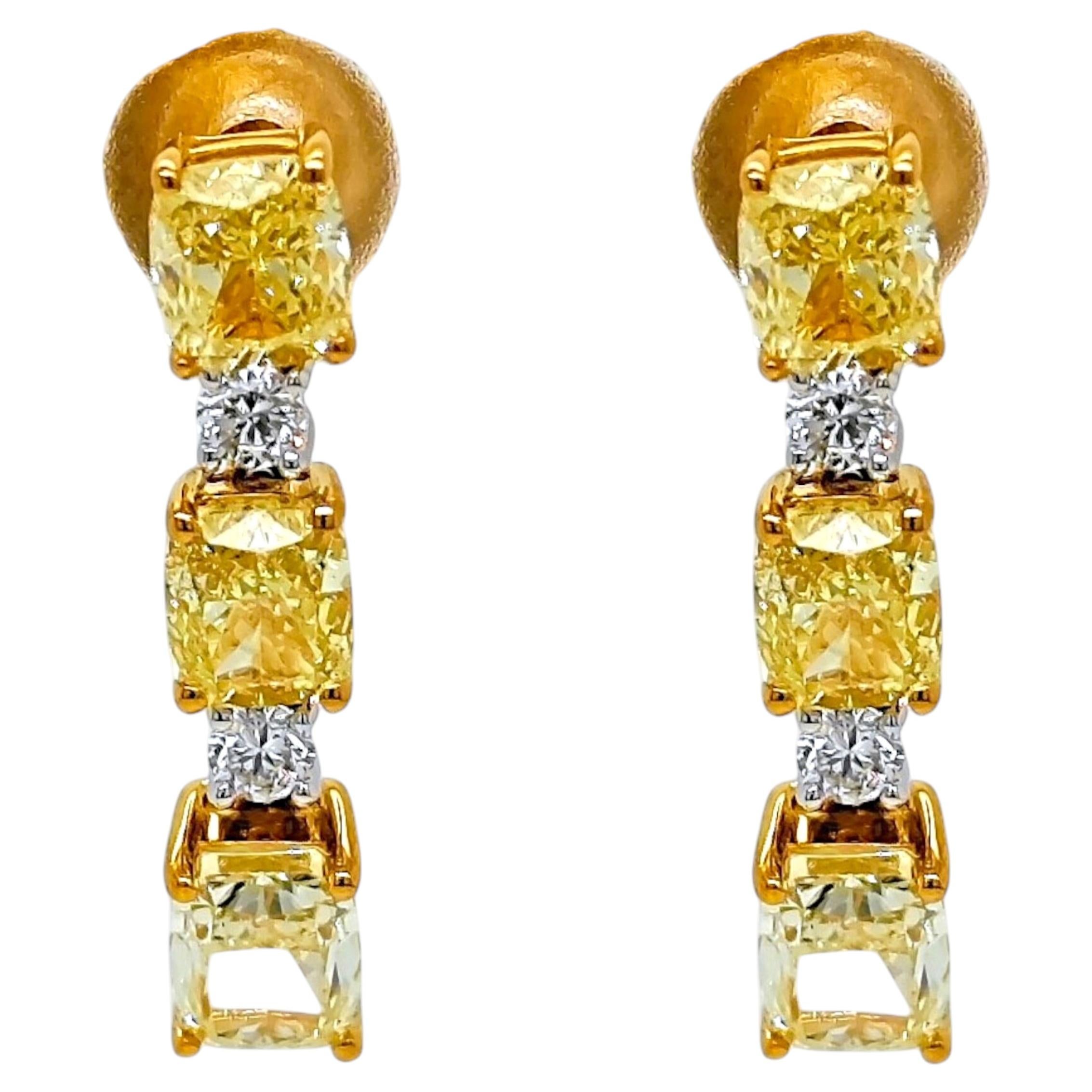 3.23 Carat Yellow and White Diamond Yellow and White Gold Earrings