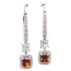 3.23 ct GIA Certified Natural Fancy Orange & Diamond Dangle Earrings