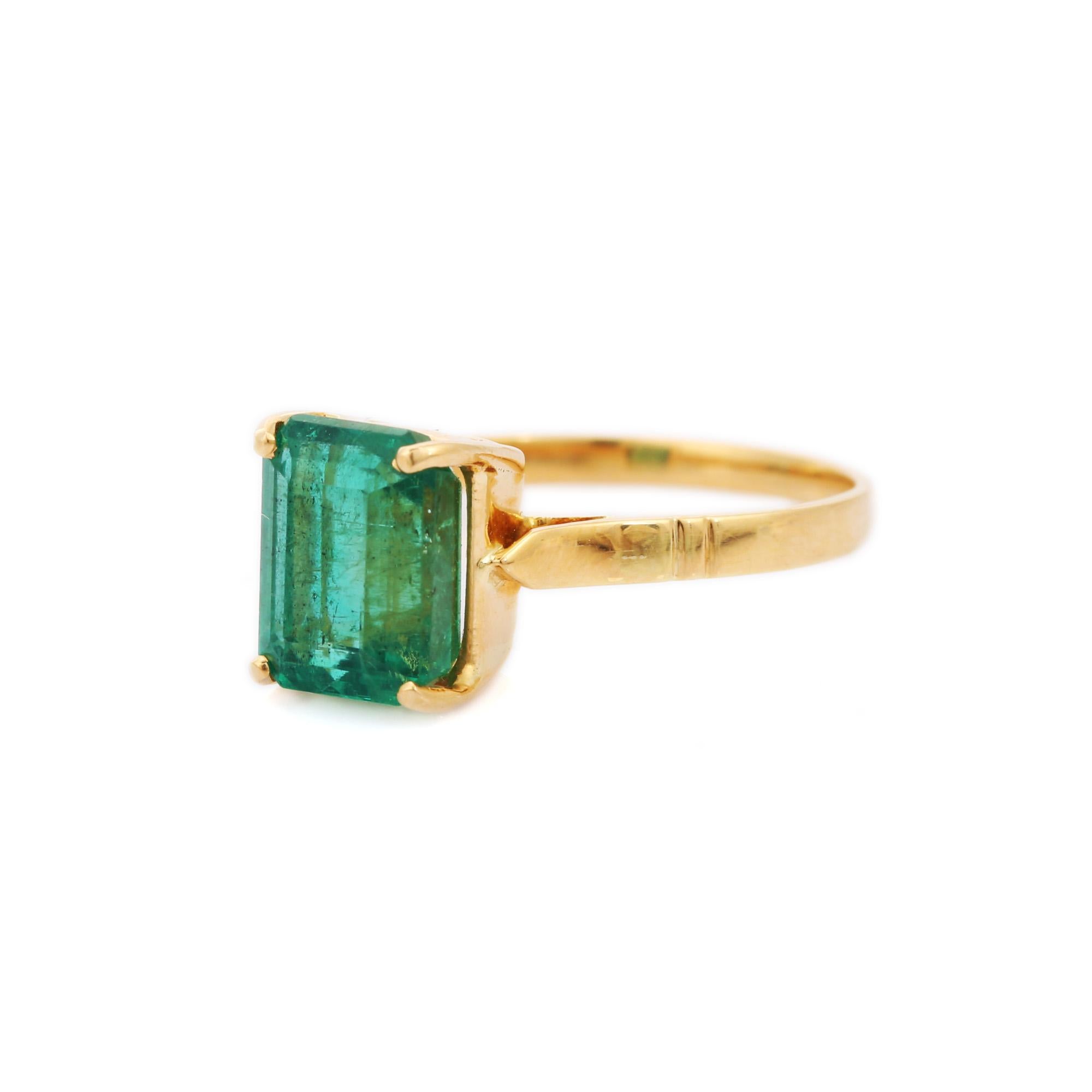 VR Jewels Unisex 3.23 Octagon Emerald Solitaire Ring in 18 Solid Yellow Gold 4