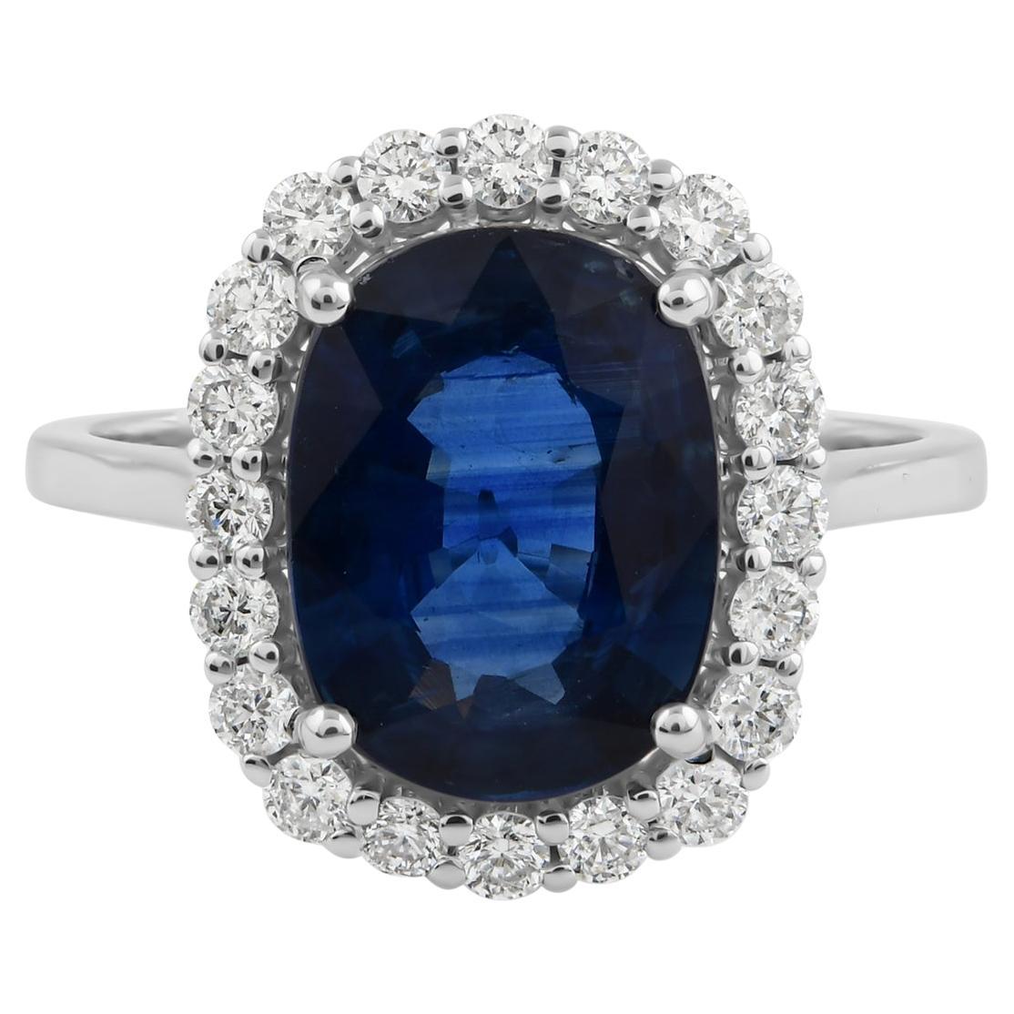 En vente :  3.23 Ct Oval Blue Sapphire 0.53 Ct Diamond Halo 14k White Gold Engagement Ring