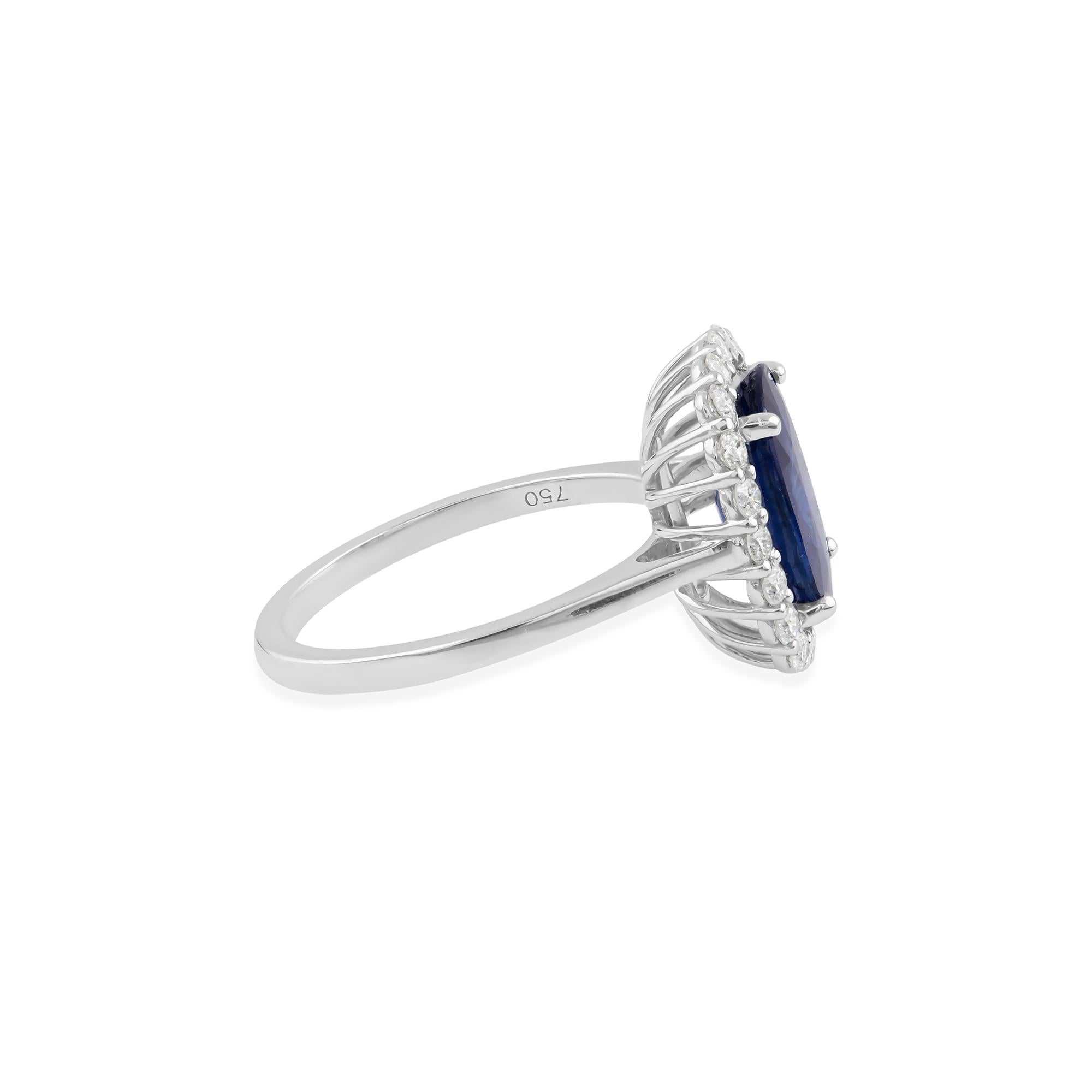 En vente :  3.23 Ct Oval Blue Sapphire 0.53 Ct Diamond Halo 18k White Gold Engagement Ring 3