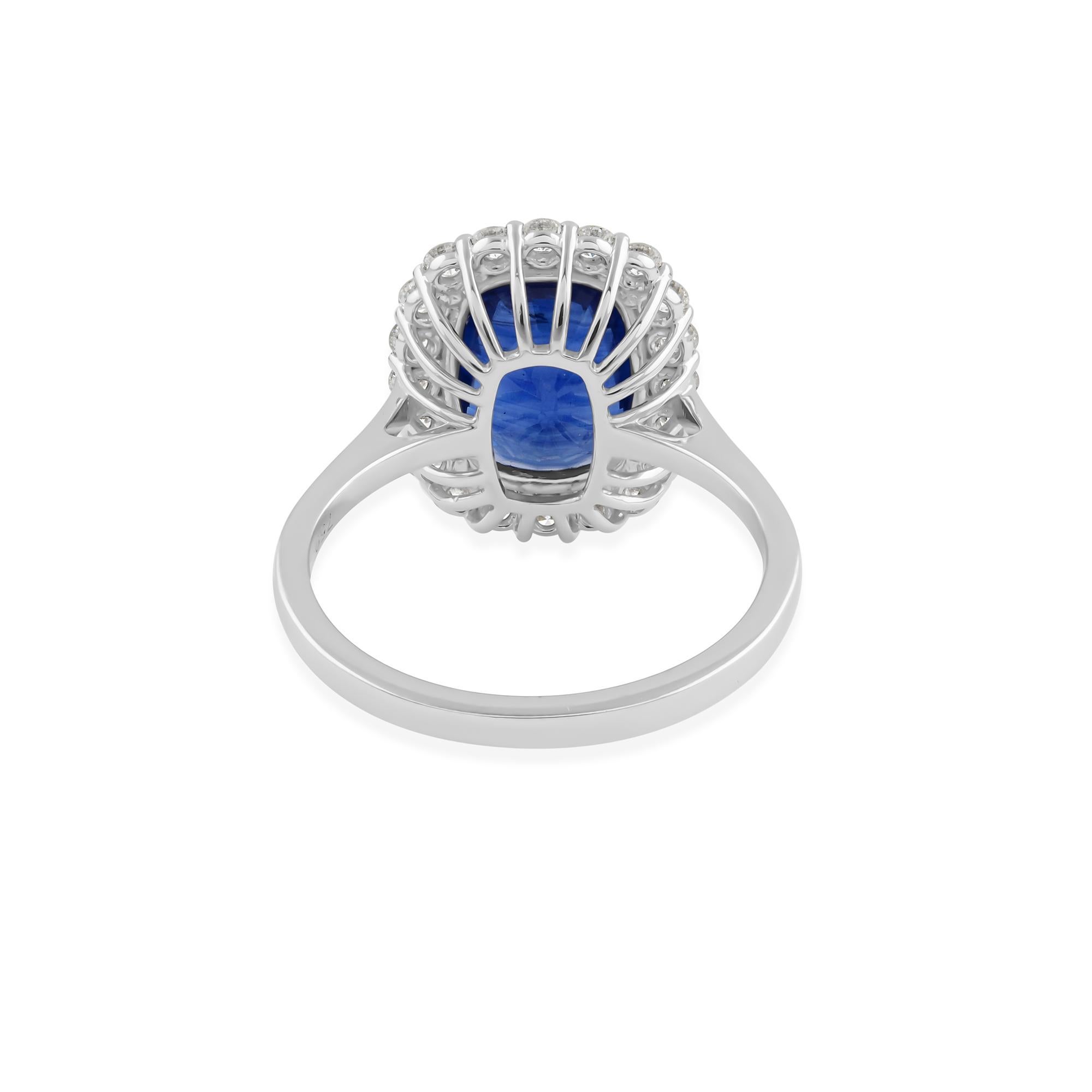En vente :  3.23 Ct Oval Blue Sapphire 0.53 Ct Diamond Halo 18k White Gold Engagement Ring 5