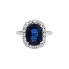 3.23 Ct Oval Blue Sapphire 0.53 Ct Diamond Halo 18k White Gold Engagement Ring