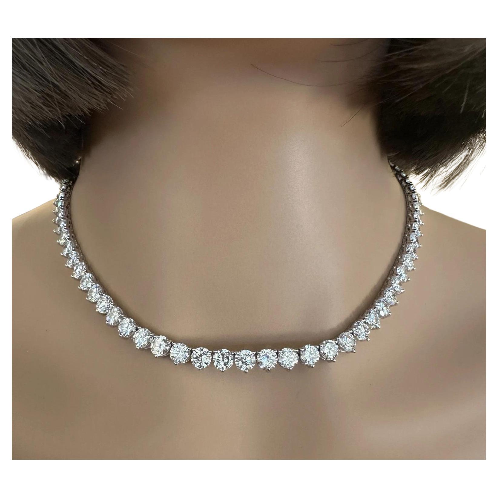 Collar Tenis de Diamantes Naturales de 32,32 quilates en Oro Blanco de 18 quilates de 16,5 pulgadas