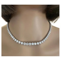 32.32 carats Natural Diamond Tennis Necklace in 18k White Gold 16.5 inch
