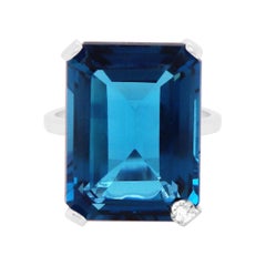 32.35 Carat Blue Topaz and Diamond Ring