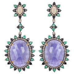32.36 Carat Tanzanite Emerald Diamond Earrings