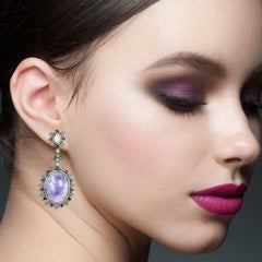 32.36 Carat Tanzanite Emerald Diamond Earrings